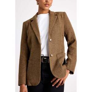 Lulus Avielle Brown Wool Tweed Collared Blazer - Size XS